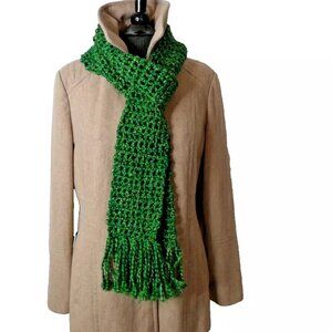Irish Green Scarf 88x5 Retro Chunky Handmade Crochet Hand Knit St Patricks NWT